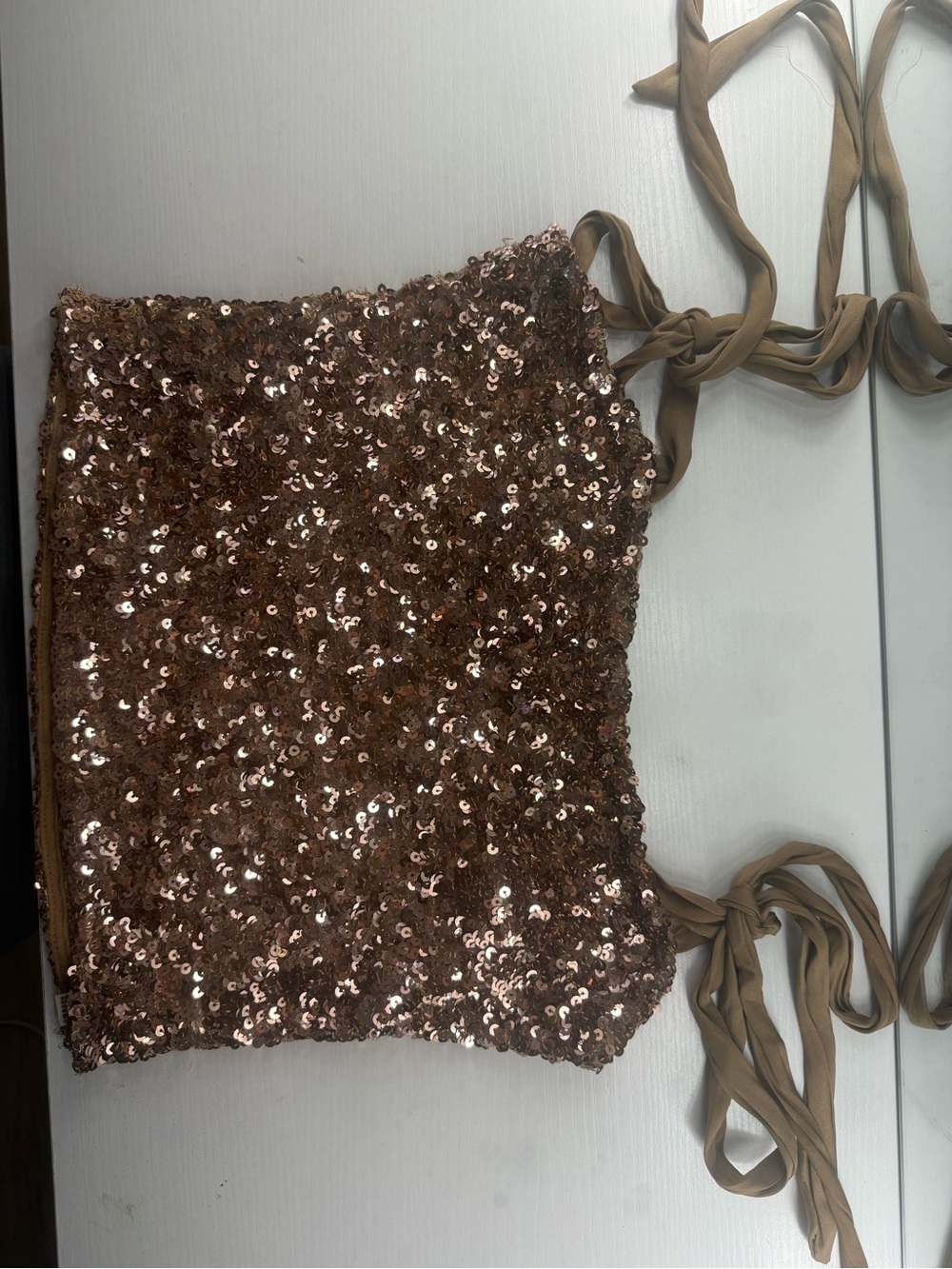 Sequin Tie Strap Crop Top in Rose Gold